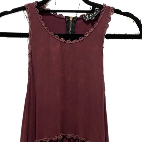 POL Burgundy Lace detail Babydoll Tank Top Summer Beach Vacation Size Medium GUC - Picture 2 of 4